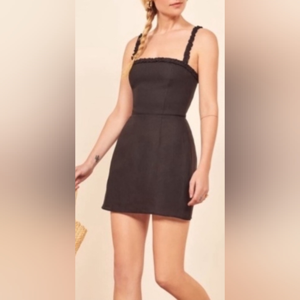 Reformation Janie Black Linen Mini Dress. Size 12.